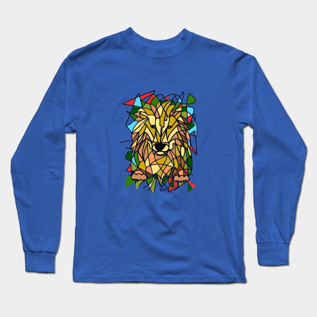 Stained glass lion Long Sleeve T-Shirt by artbyluko